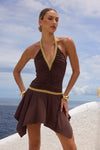 SHAE RUCHED MINI DRESS - BITTER CHOCOLATE