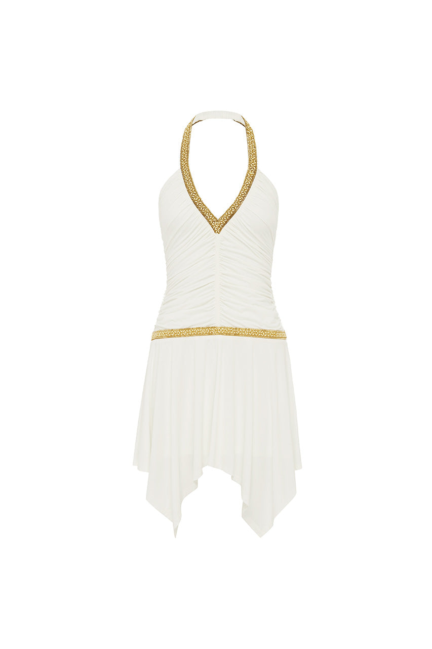 SHAE RUCHED MINI DRESS - WHITE
