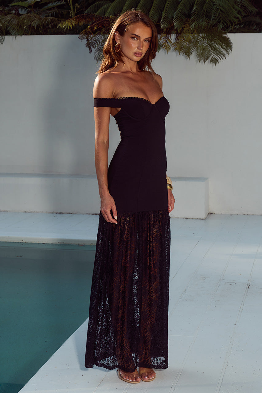 SHAYLA OFF SHOULDER MAXI DRESS - BLACK