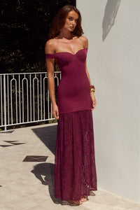 SHAYLA OFF SHOULDER MAXI DRESS - WINE