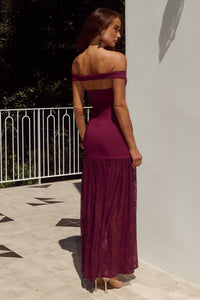 SHAYLA OFF SHOULDER MAXI DRESS - WINE