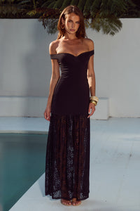 SHAYLA OFF SHOULDER MAXI DRESS - BLACK