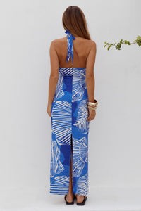 SHELLIE KEYHOLE HALTER MIDI DRESS - SHELLIE BLUE