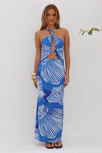 SHELLIE KEYHOLE HALTER MIDI DRESS - SHELLIE BLUE