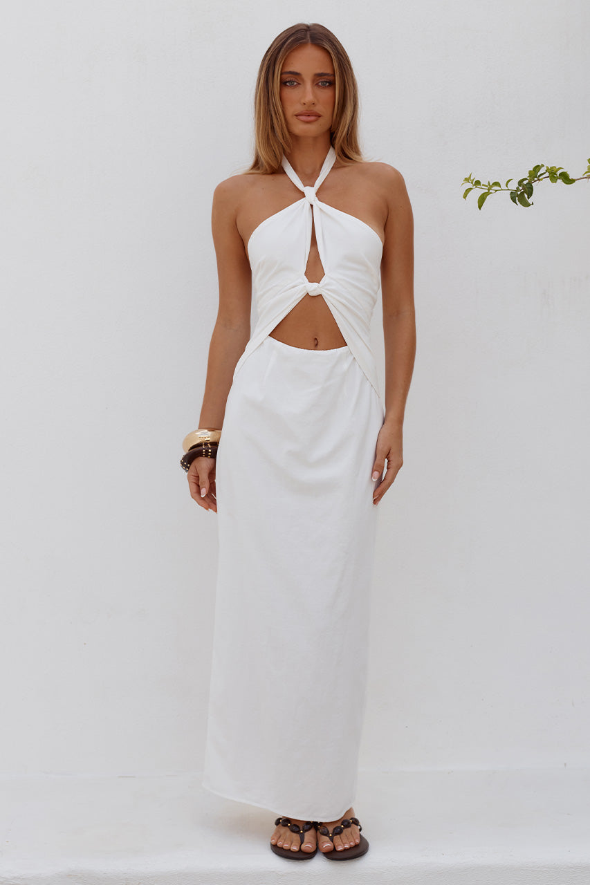 SHELLIE KEYHOLE HALTER MIDI DRESS - WHITE