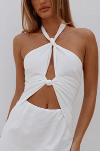 SHELLIE KEYHOLE HALTER MIDI DRESS - WHITE