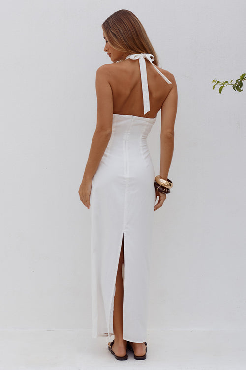 SHELLIE KEYHOLE HALTER MIDI DRESS - WHITE