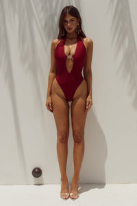 SICILY DEEP-V ONE PIECE SWIMSUIT - CHERRY