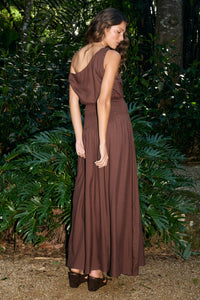 SIERA ONE SHOULDER MAXI DRESS - CHOCOLATE
