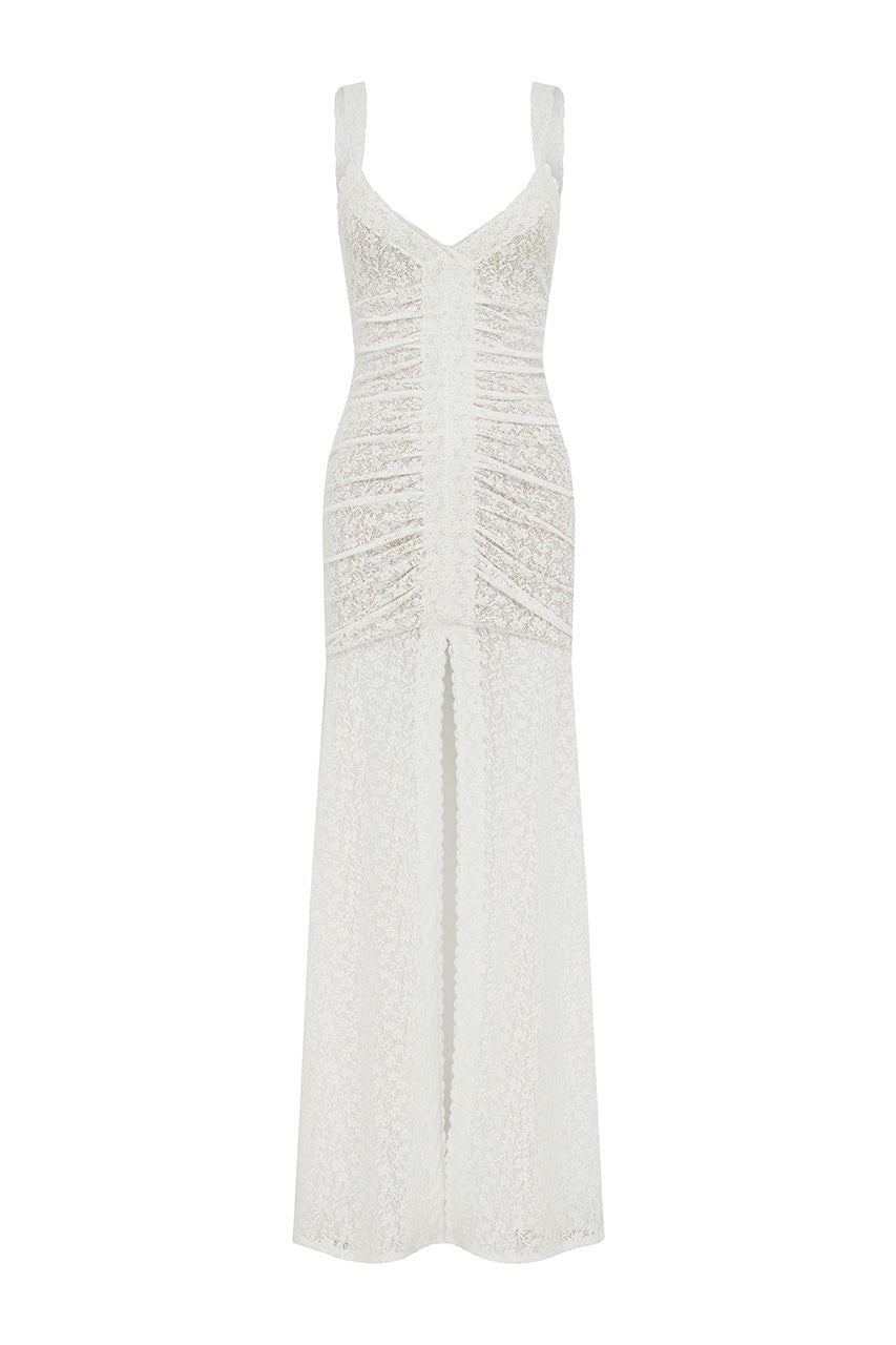 SILENE FRONT SPLIT LACE MAXI DRESS - WHITE