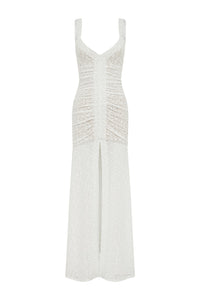SILENE FRONT SPLIT LACE MAXI DRESS - WHITE