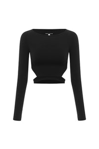 SJANA LONG SLEEVE TIE TOP - BLACK