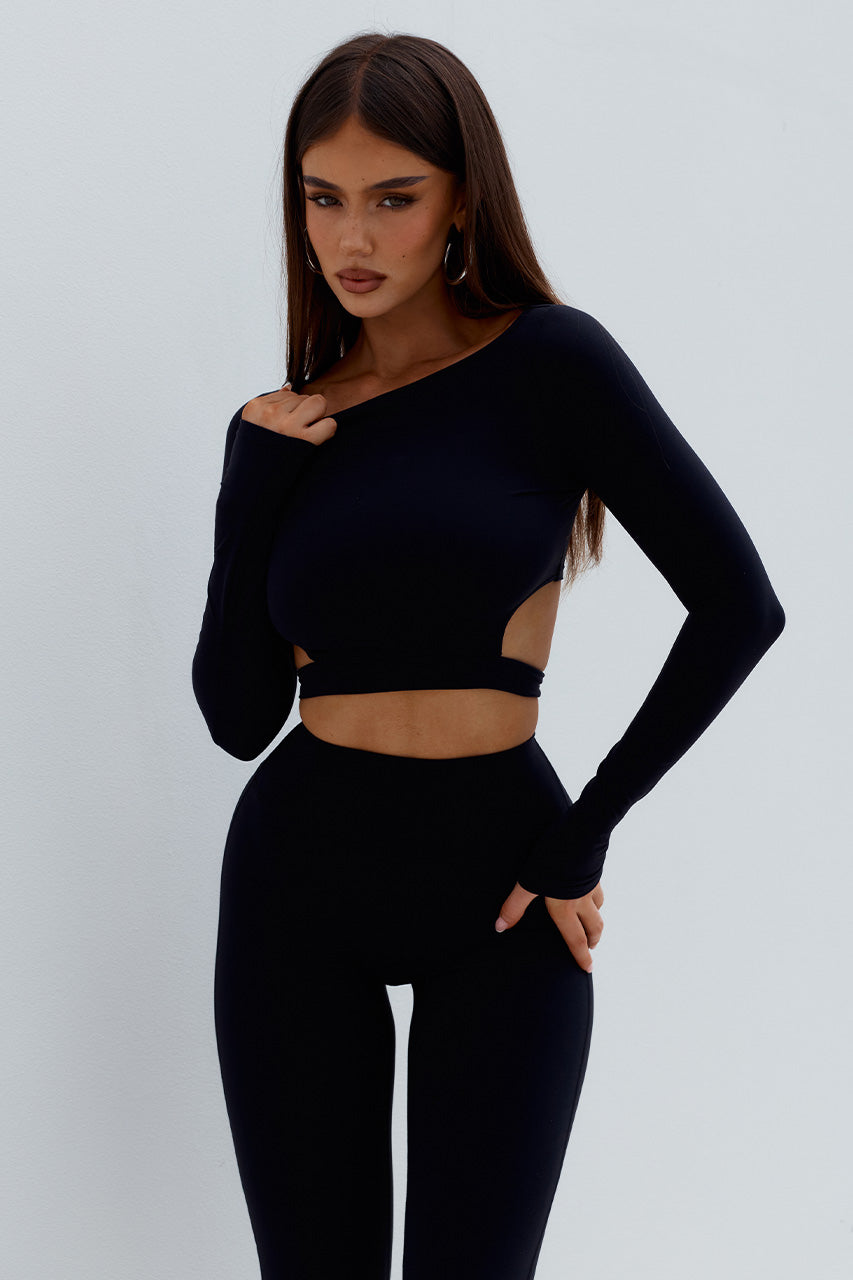 SJANA LONG SLEEVE TIE TOP - BLACK