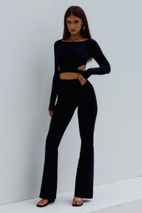 SJANA LONG SLEEVE TIE TOP - BLACK