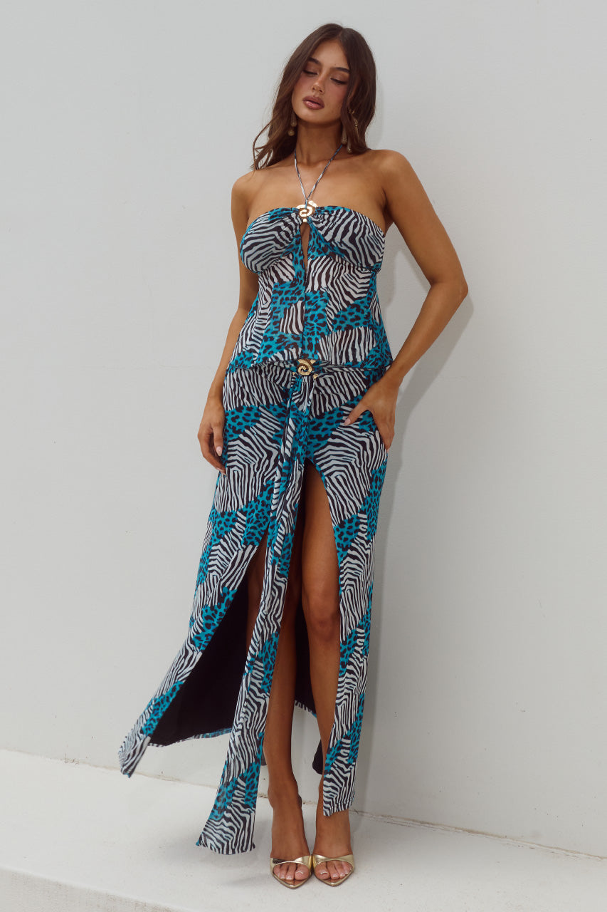 SKYLAR RUCHED MAXI SKIRT - DANTE TEAL