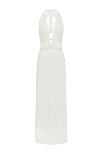SONEVA HALTER LOW PLUNGE MAXI DRESS - WHITE