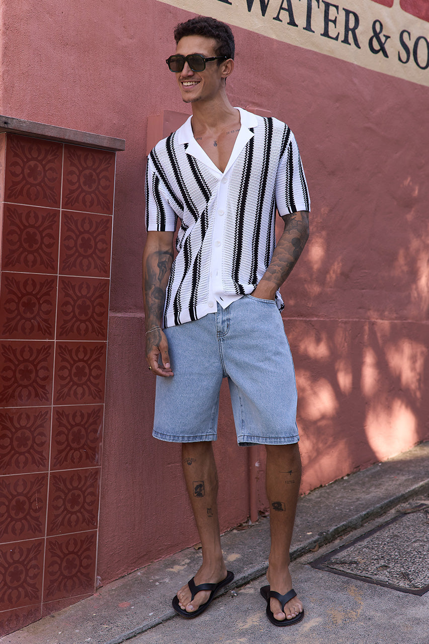 SOPER SHORT SLEEVE KNIT TOP - WHITE/BLACK