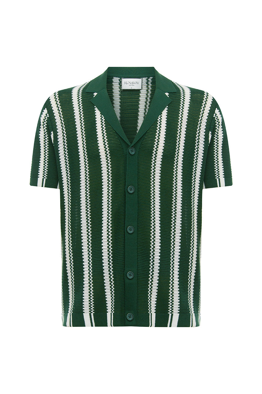 SOPER SHORT SLEEVE KNIT TOP - FOREST GREEN/WHITE