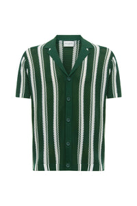 SOPER SHORT SLEEVE KNIT TOP - FOREST GREEN/WHITE