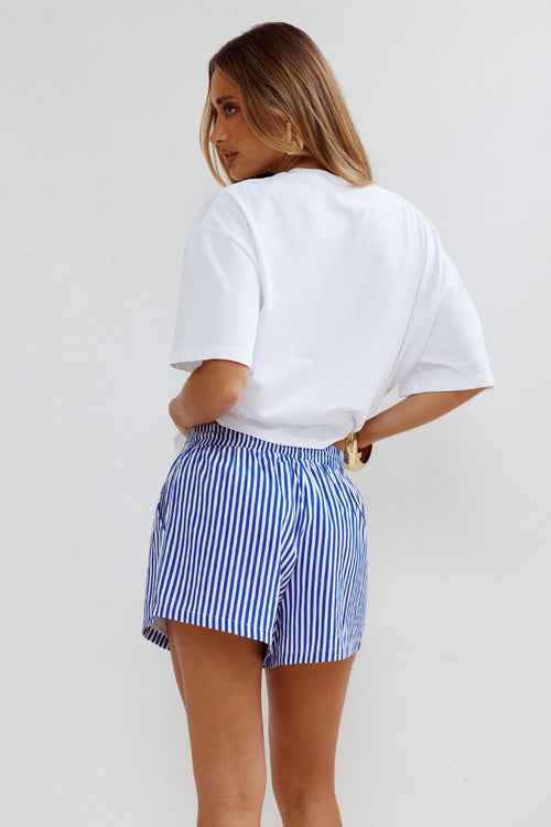 TILKA ELASTICED TIE WAIST SHORTS - BLUE STRIPE