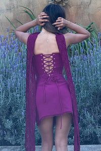 STARLA BUSTIER SCARF MINI DRESS - PLUM