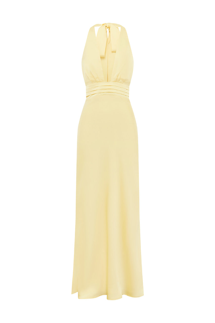 SYLVIE PLUNGE V-NECK MAXI DRESS - BUTTERMILK