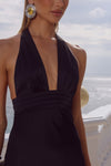SYLVIE PLUNGE V-NECK MAXI DRESS - NOIR