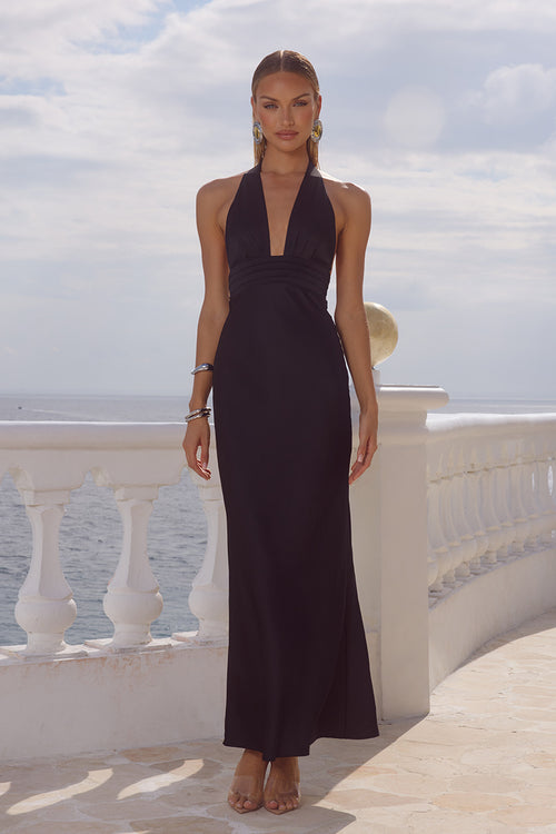 SYLVIE PLUNGE V-NECK MAXI DRESS - NOIR