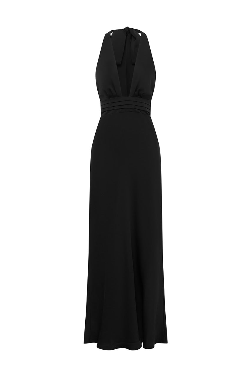 SYLVIE PLUNGE V-NECK MAXI DRESS - NOIR