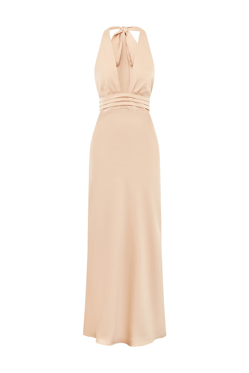 SYLVIE PLUNGE V-NECK MAXI DRESS - PEACH