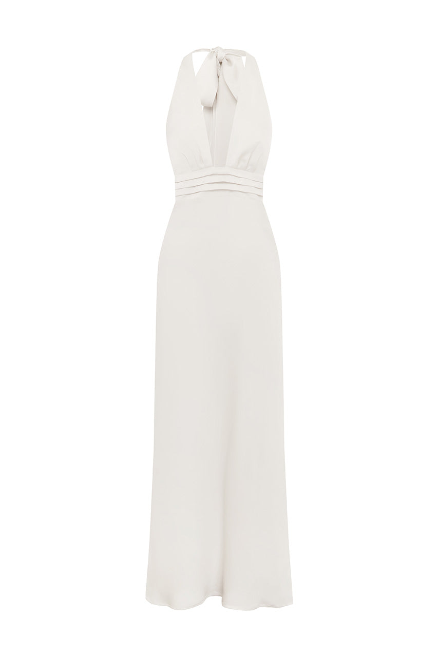 SYLVIE PLUNGE V-NECK MAXI DRESS - PEARL