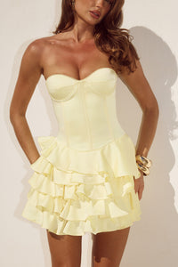TABITHA BUSTIER RUFFLE MINI DRESS - BUTTER