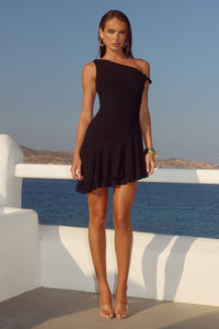 TACHA ONE SHOULDER MINI DRESS - BLACK