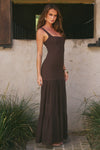 TAHLIA SQUARE NECK MAXI DRESS - BITTER CHOCOLATE