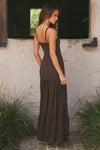 TAHLIA SQUARE NECK MAXI DRESS - BITTER CHOCOLATE