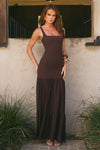 TAHLIA SQUARE NECK MAXI DRESS - BITTER CHOCOLATE