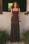 TAHLIA SQUARE NECK MAXI DRESS - BITTER CHOCOLATE