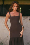 TAHLIA SQUARE NECK MAXI DRESS - BITTER CHOCOLATE