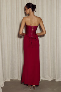 TALEAH STRAPLESS CORSET MAXI DRESS - CHERRY