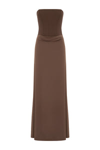 TALEAH STRAPLESS CORSET MAXI DRESS - ESPRESSO