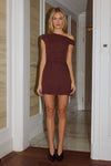 TALLI ASYMMETRICAL NECK MINI DRESS - ESPRESSO