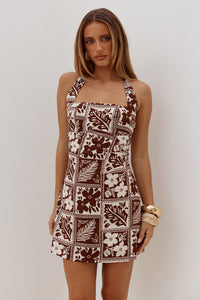 TALLI HALTER SQUARE NECK MINI DRESS - AMIRA CHOCOLATE