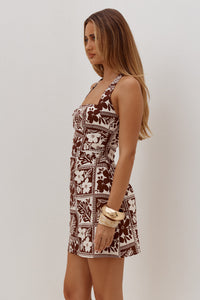 TALLI HALTER SQUARE NECK MINI DRESS - AMIRA CHOCOLATE