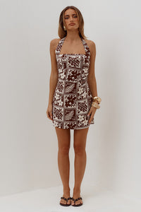 TALLI HALTER SQUARE NECK MINI DRESS - AMIRA CHOCOLATE