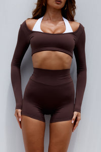 TANISHA LONG SLEEVE CROP TOP - CHOCOLATE