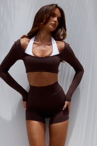 TANISHA LONG SLEEVE CROP TOP - CHOCOLATE