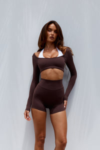TANISHA LONG SLEEVE CROP TOP - CHOCOLATE