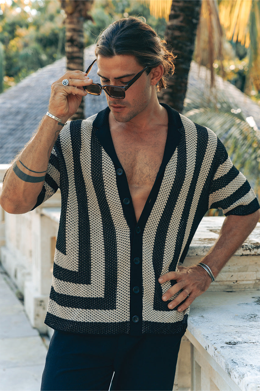 THEO KNIT  SHIRT - SAND/BLACK