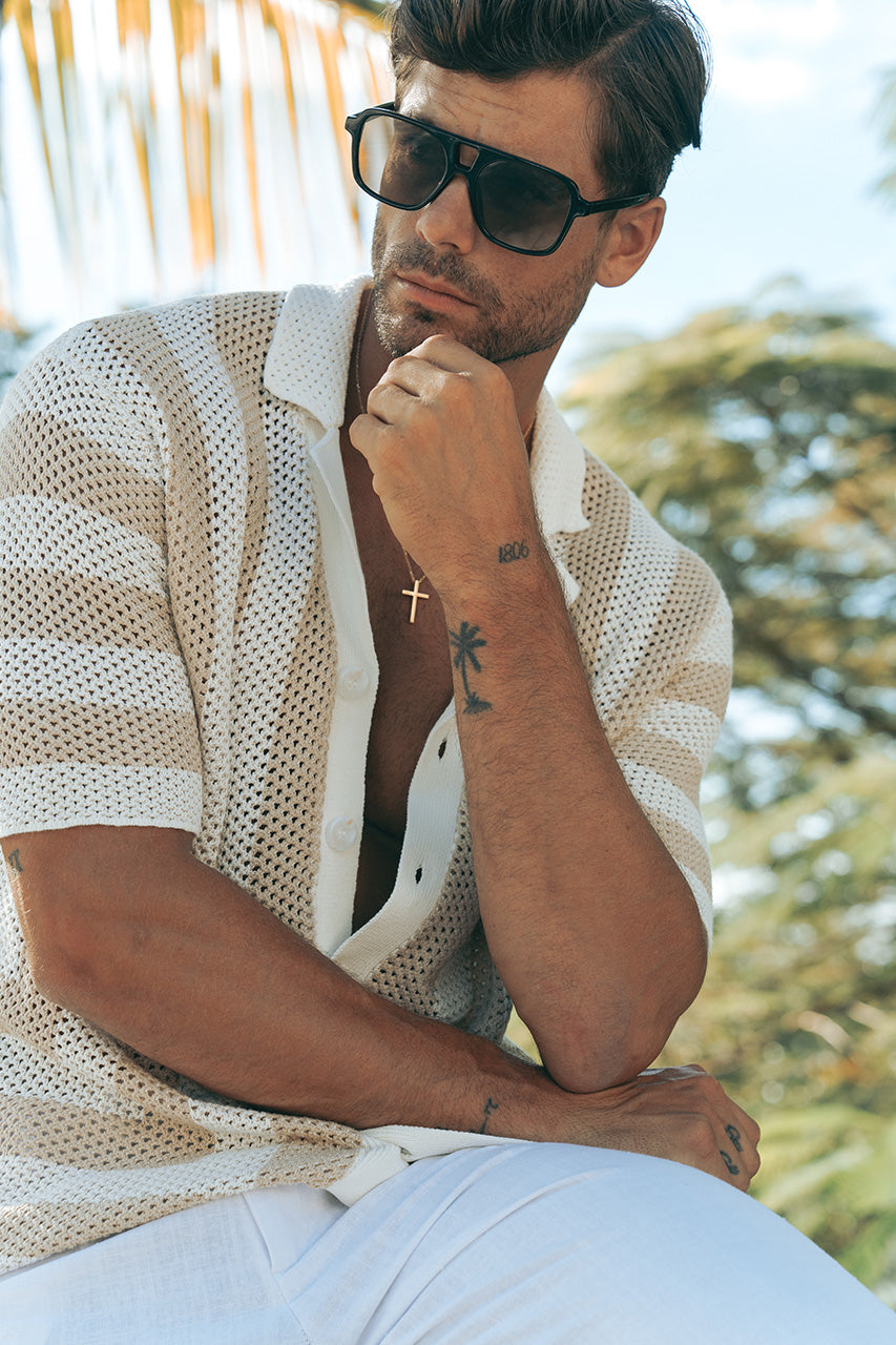 THEO KNIT SHIRT - SAND/WHITE