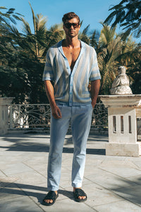 THEO KNIT SHIRT - SKY/LEMON